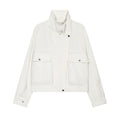 Casual loose pocket trimmed buckle stand up collar jacket