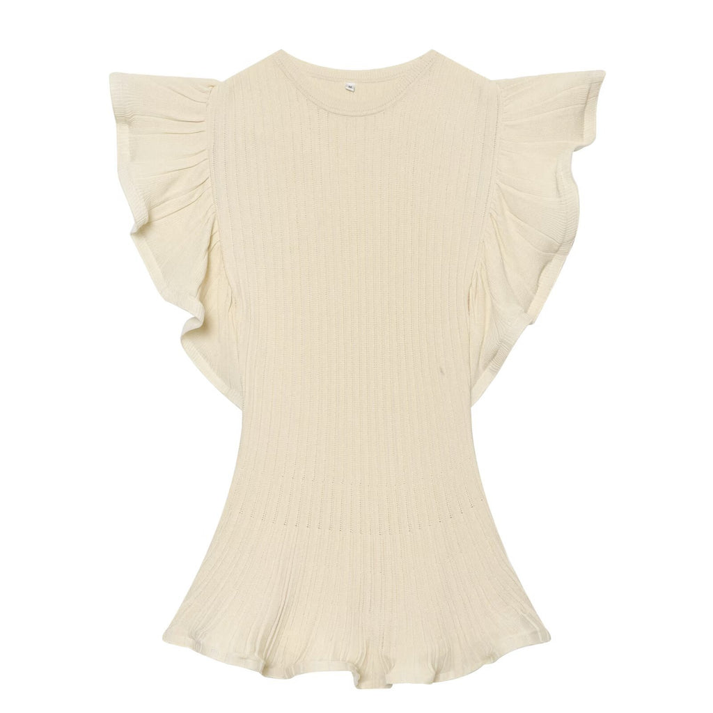 Wave edged round neck pullover knitted sweater for women