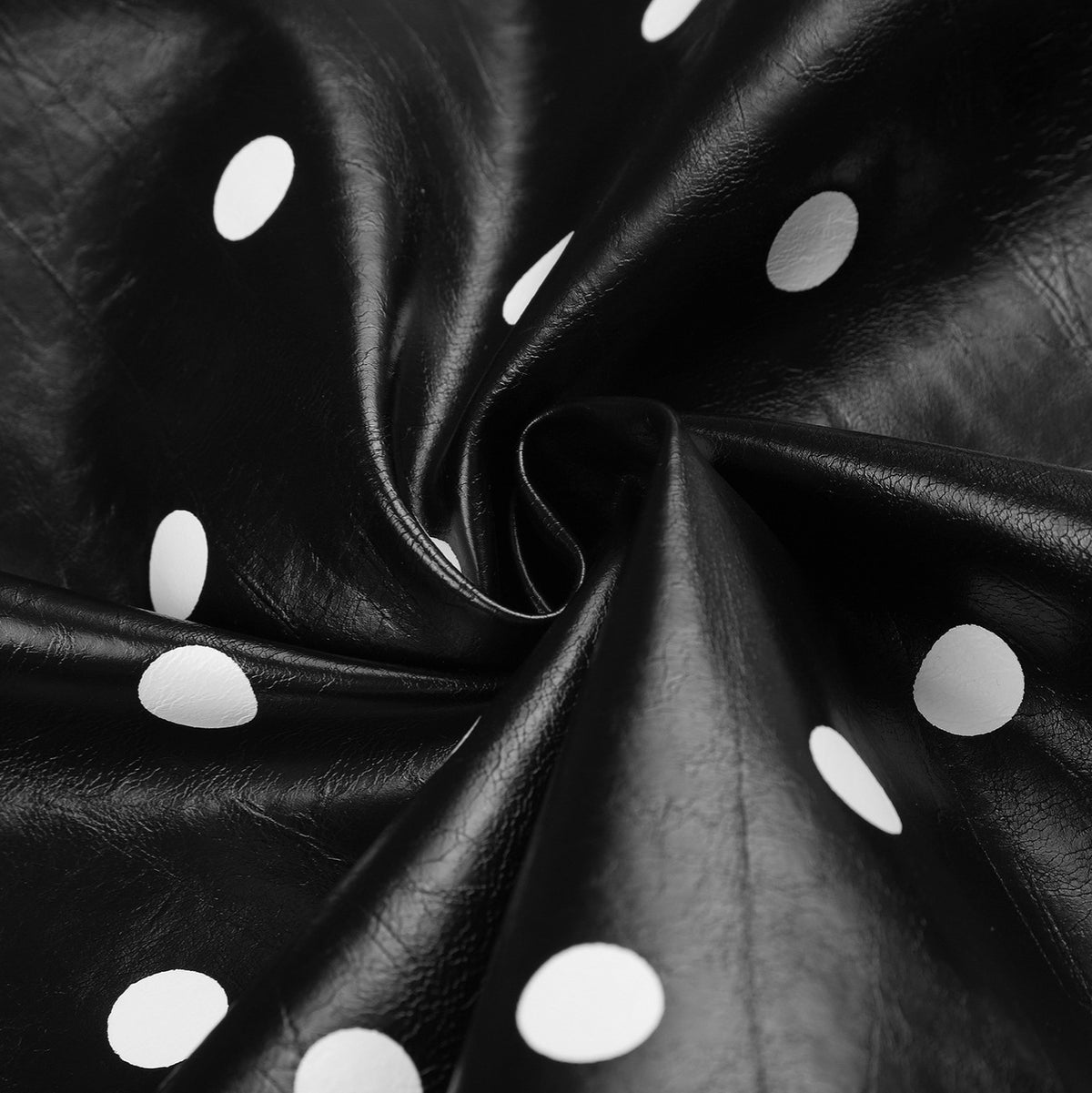 Polka Dot Zip Up Notched Lapel Glossy PU Loose Crop Leather Jacket