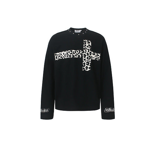 Print Long Sleeve Rivet Collar Men's Waffle T-Shirt
