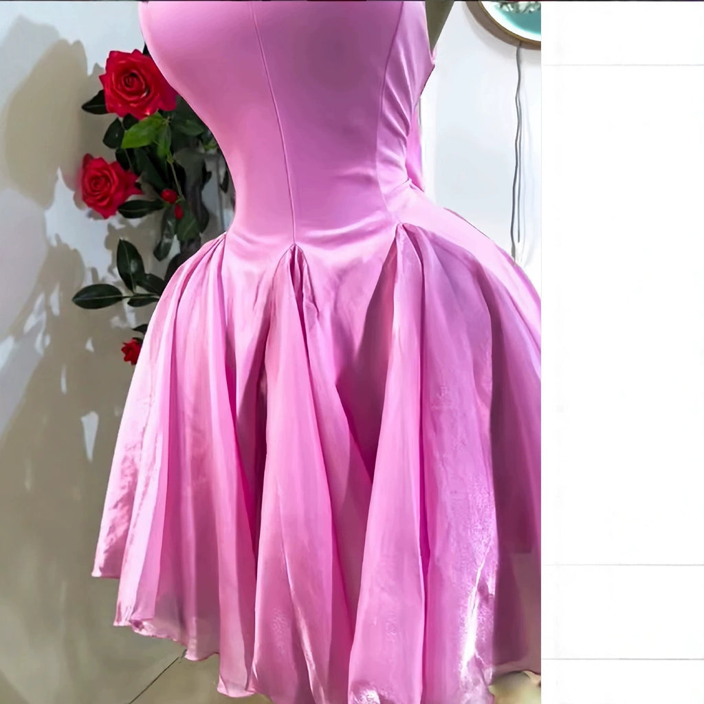 Sweet Vacation Sleeveless Pleated Slimming Short Pink Dress
