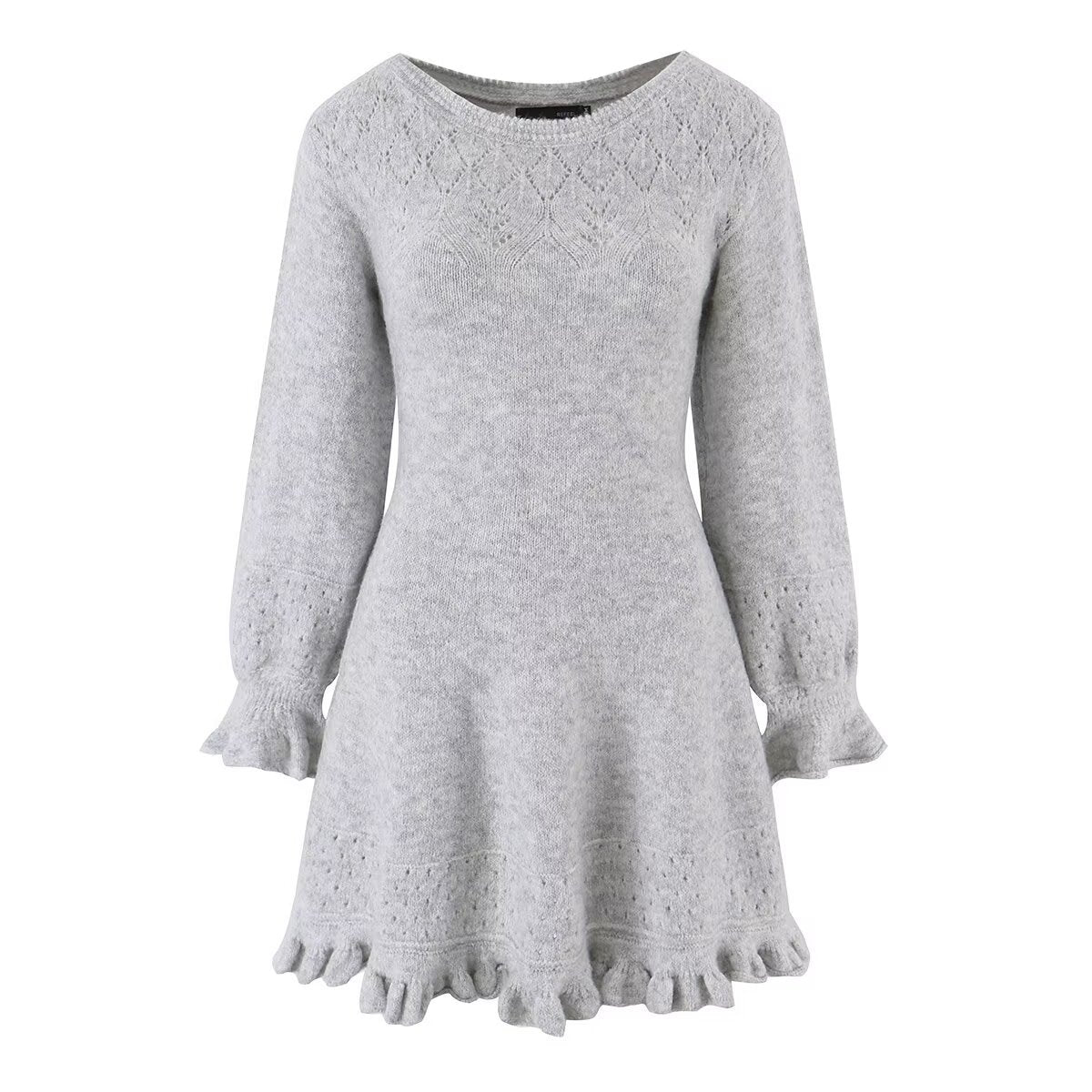 Lantern horn sleeve wood ear cinched short dress for women