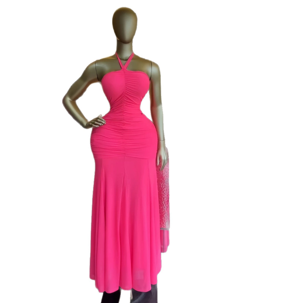 Backless mesh strapless pleated long skirt