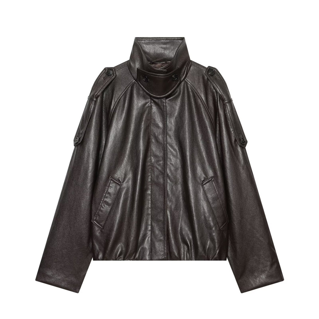 Leisure faux leather corridor shaped layered jacket