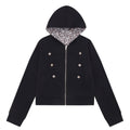 Reversible Leopard Print Double-Breasted Zip-Up Hooded Crop Jacket