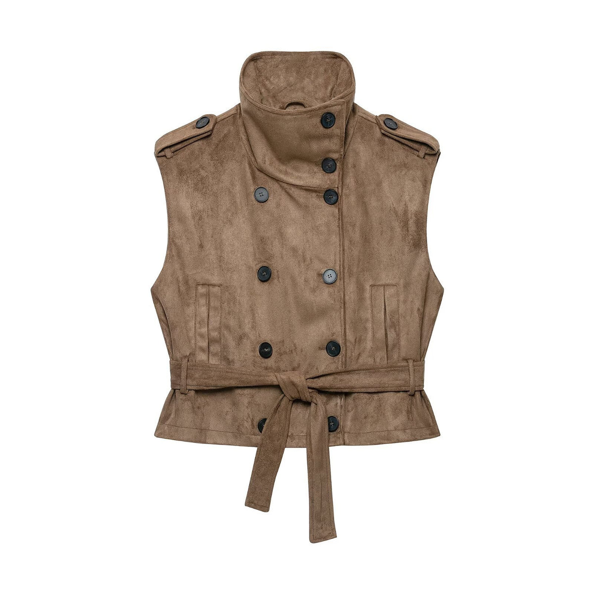 Women's vest with suede texture and waist belt