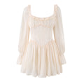 Tailored fishbone waist cinched bubble sleeve dress for women's wear