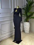 Long Sleeve Hollow Out Slim Fit Black Maxi Dress