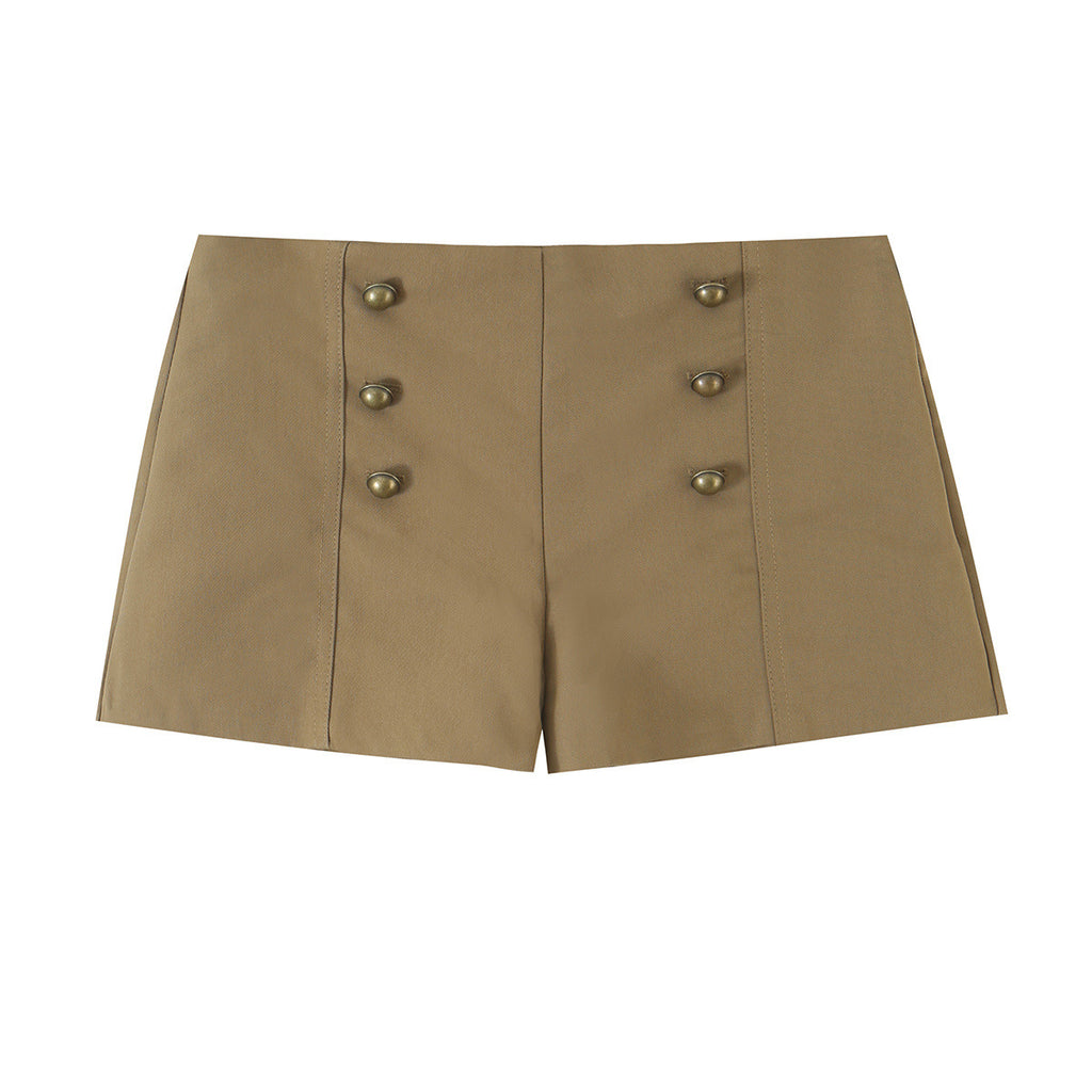 Pocket breasted stand up collar jacket+shorts set for women