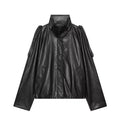 Leisure faux leather corridor shaped layered jacket