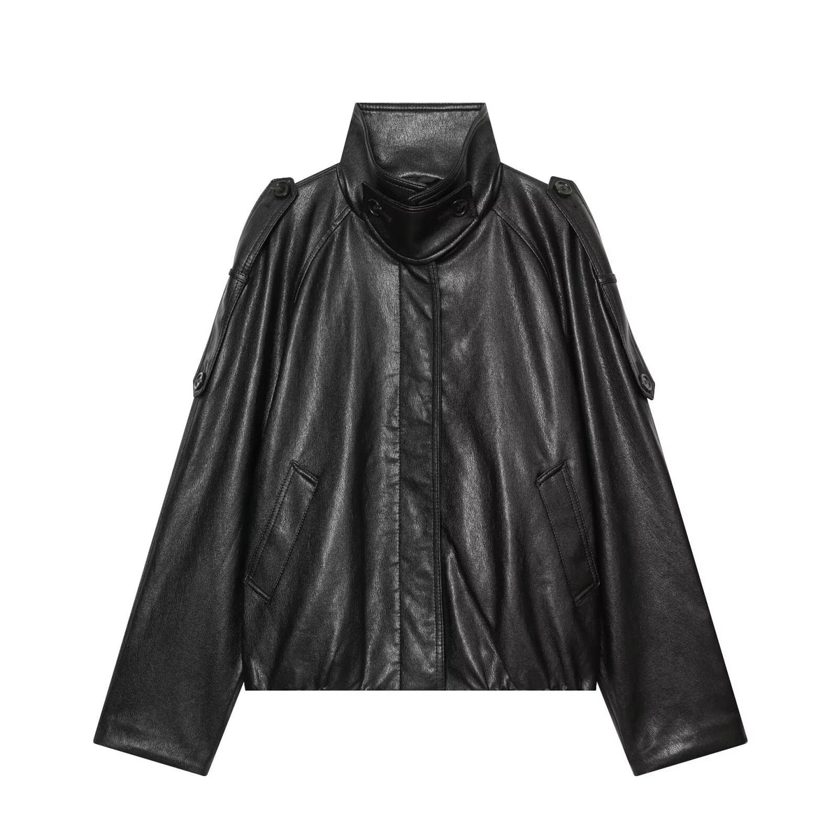 Leisure faux leather corridor shaped layered jacket
