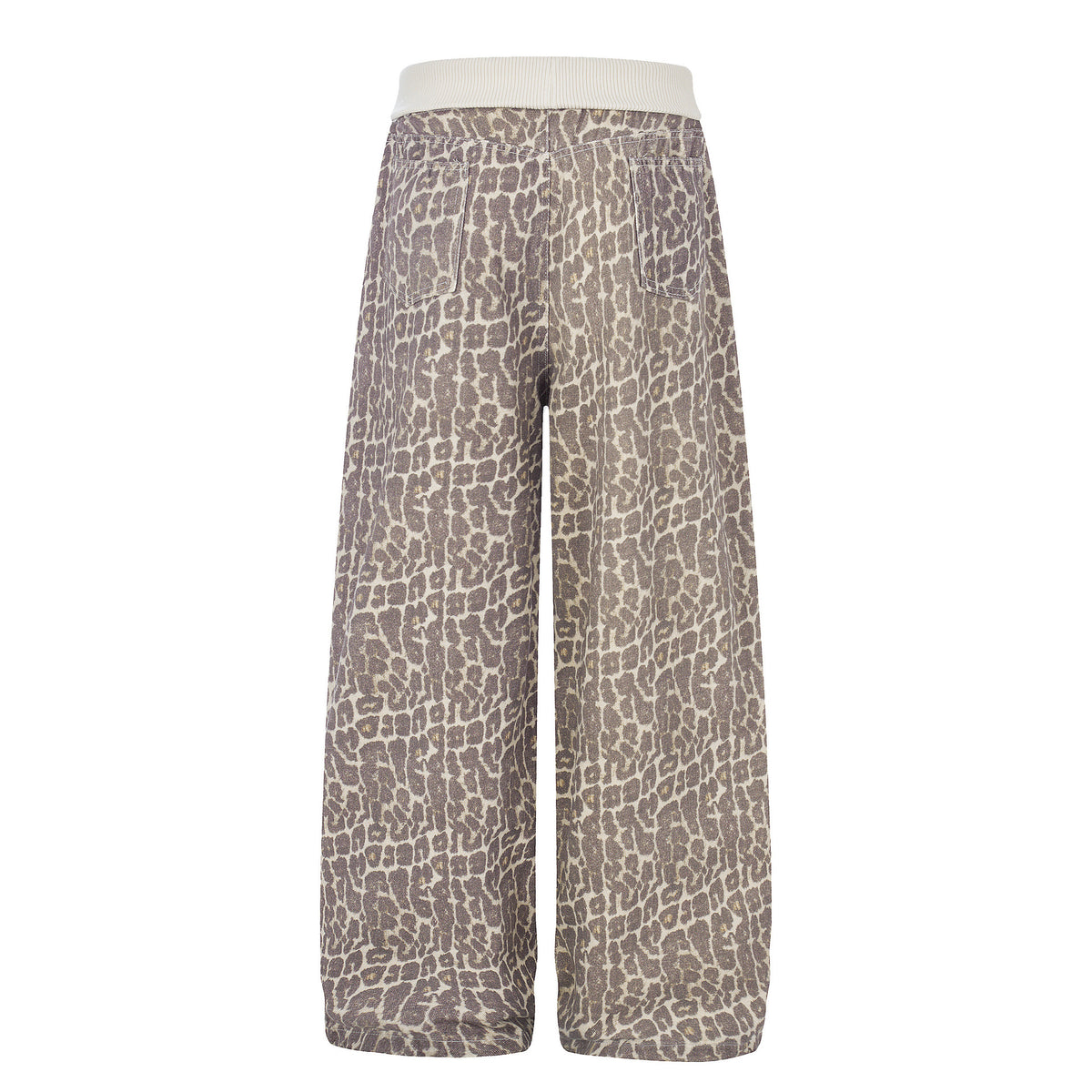 Leopard Print Sweatpants with Contrast Letter Embroidery Elastic Waist Loose Wide Leg Floor-Length Casual Pants