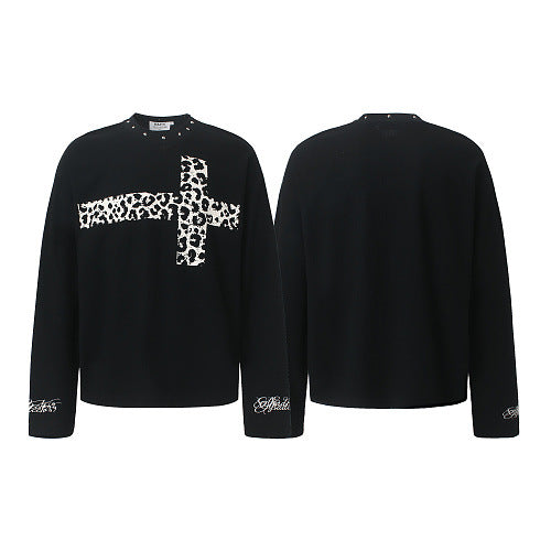 Print Long Sleeve Rivet Collar Men's Waffle T-Shirt