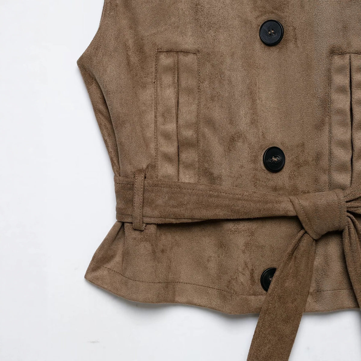 Women's vest with suede texture and waist belt