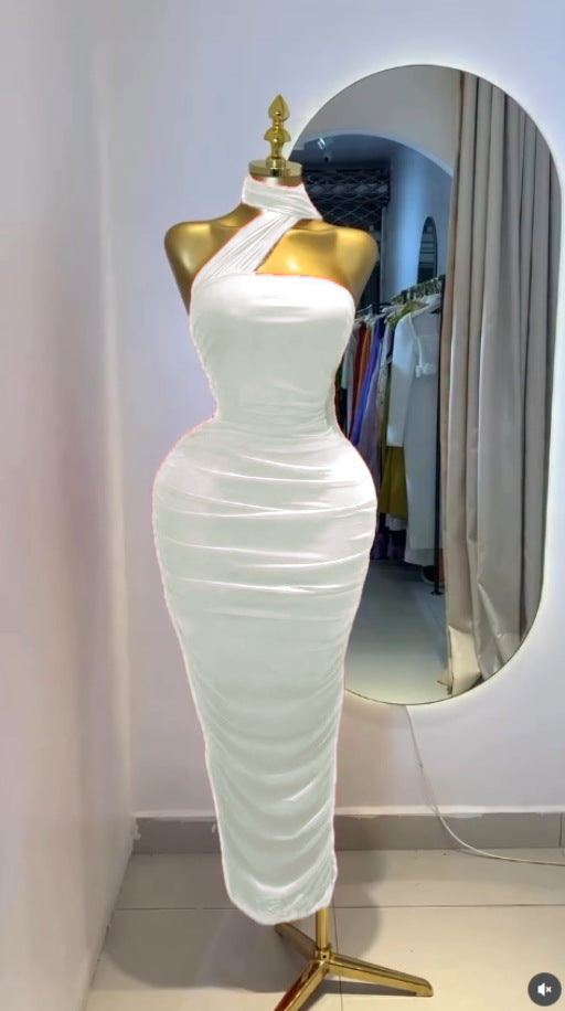 Pleated Sleeveless Tie Ribbon Tube Top Long Dress