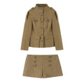 Pocket breasted stand up collar jacket+shorts set for women