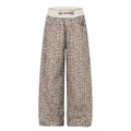 Leopard Print Sweatpants with Contrast Letter Embroidery Elastic Waist Loose Wide Leg Floor-Length Casual Pants