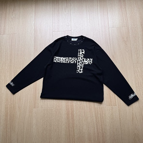 Print Long Sleeve Rivet Collar Men's Waffle T-Shirt