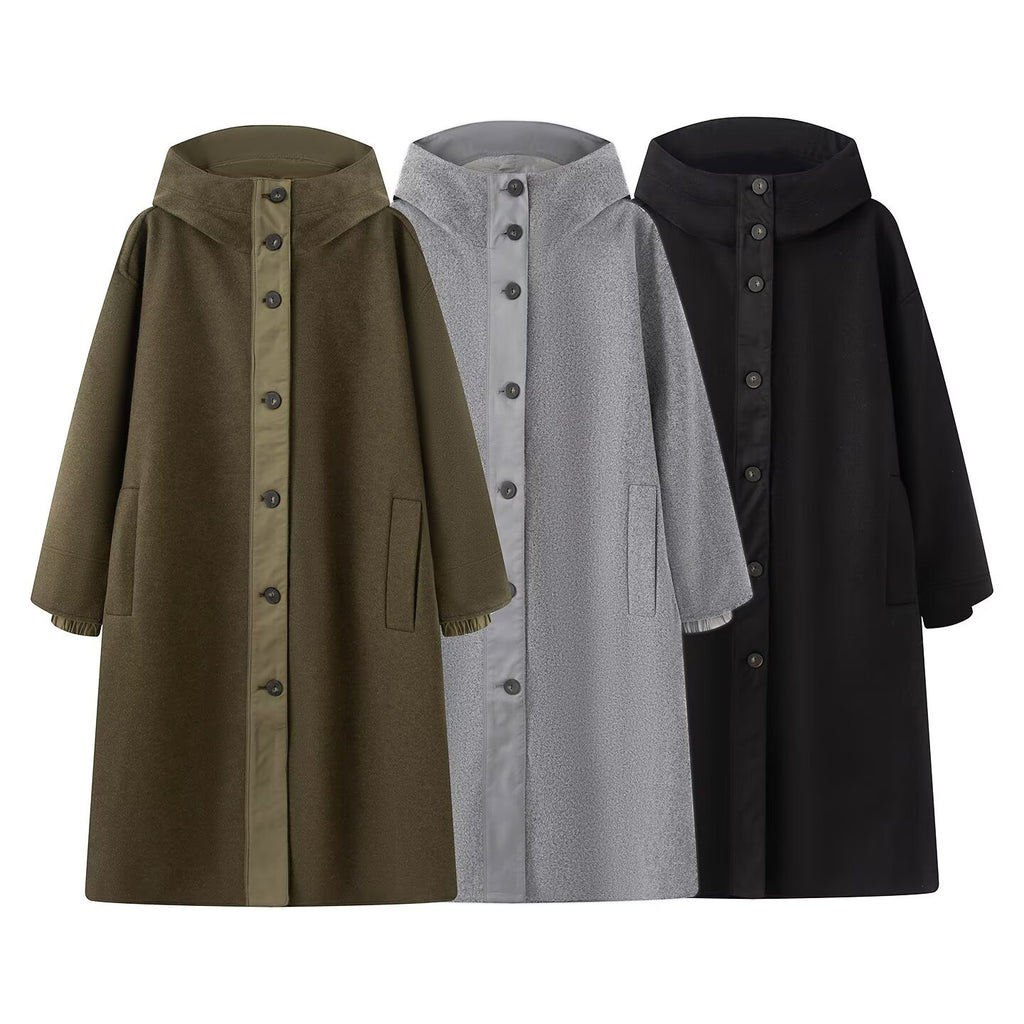 Blended patchwork quilted hooded trench coat for women