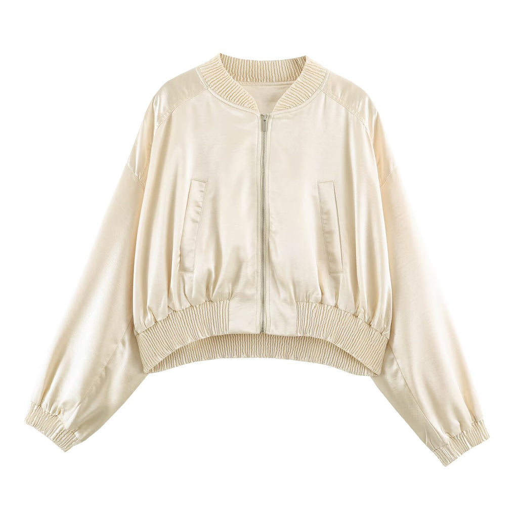 Loose zipper stand up collar pilot jacket