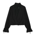 Bareback bow pleated shirt style top for women