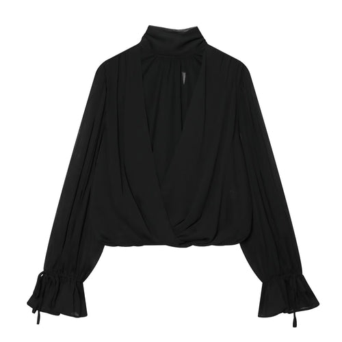 Bareback bow pleated shirt style top for women