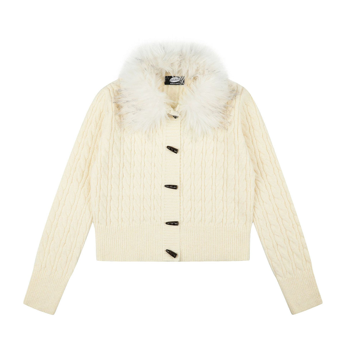 Cable Knit Long Sleeve Lapel Collar Toggle Button Women's Oversized Drop Shoulder Cropped Knit Cardigan