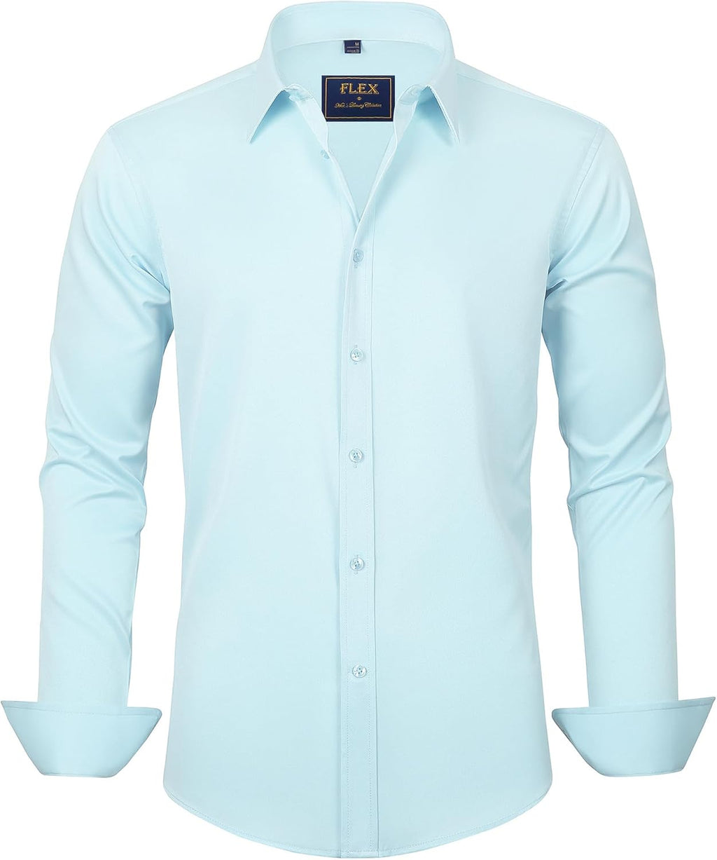 J.VER Men's Dress Shirts Solid Long Sleeve Stretch Wrinkle-Free Formal Shirt Business Casual Button Down Shirts