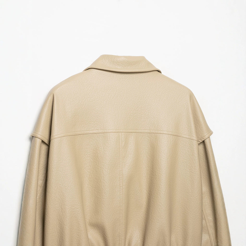 Loose PU leather jacket with elastic hem jacket