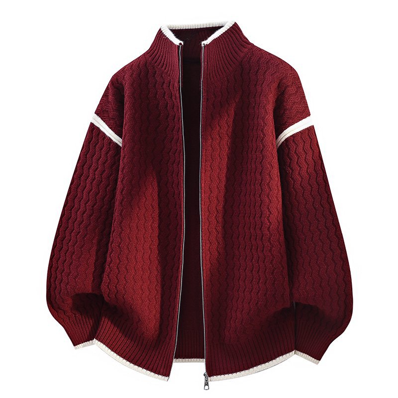 Men's Casual Zip Front Stand Collar Knit Sweater Cardigan