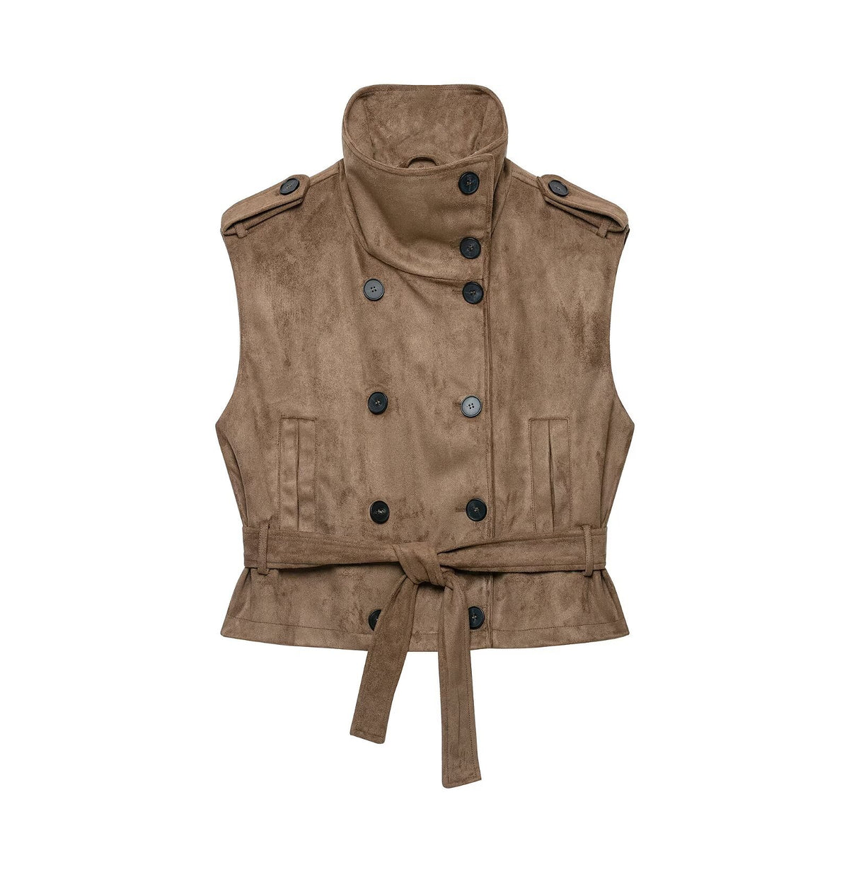 Women's vest with suede texture and waist belt