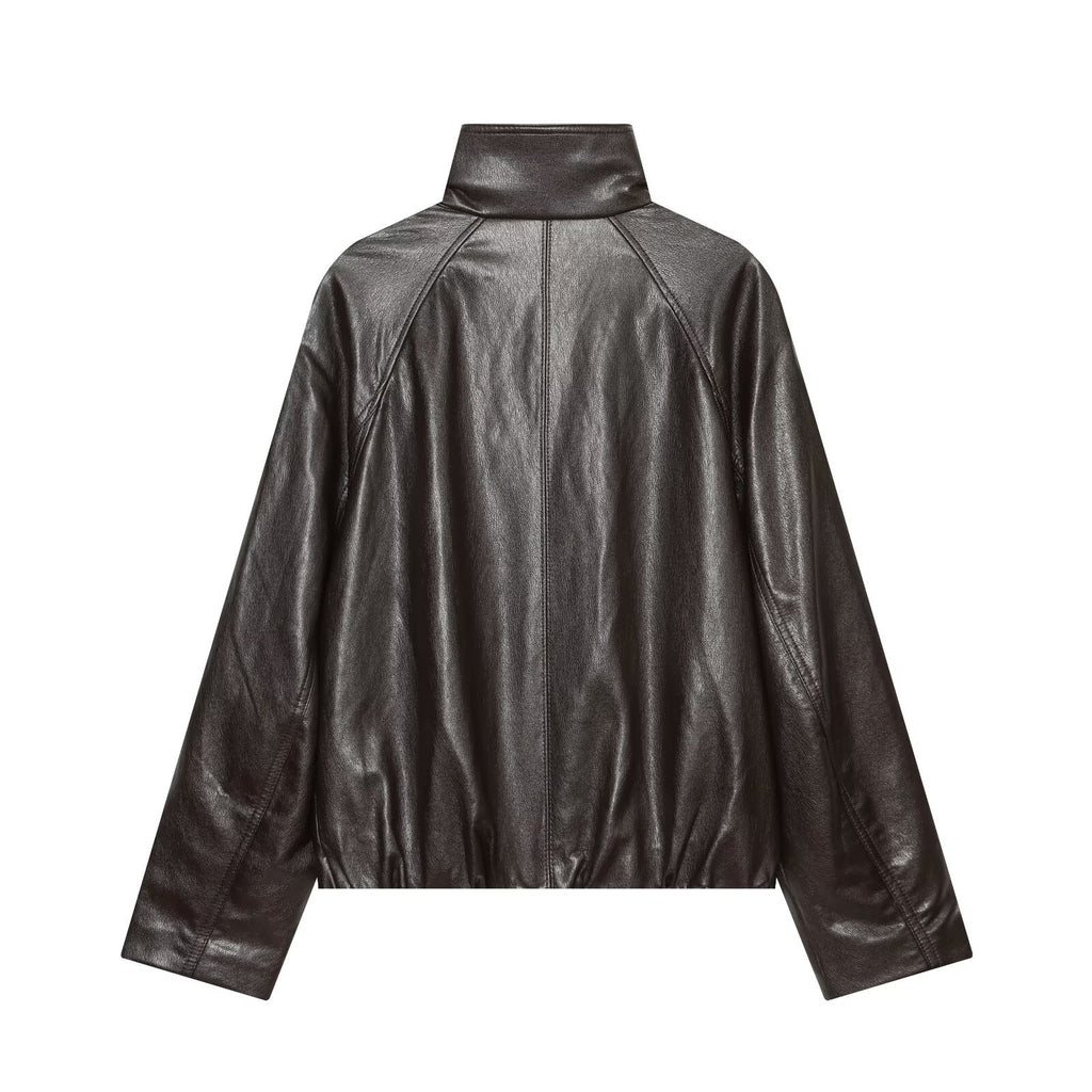Leisure faux leather corridor shaped layered jacket
