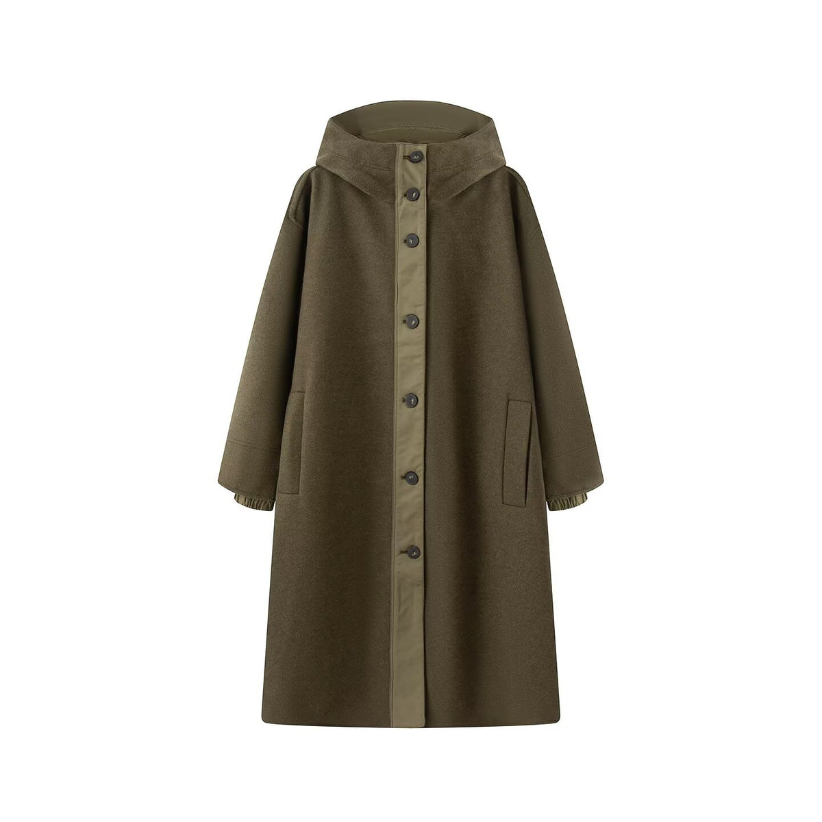 Blended patchwork quilted hooded trench coat for women