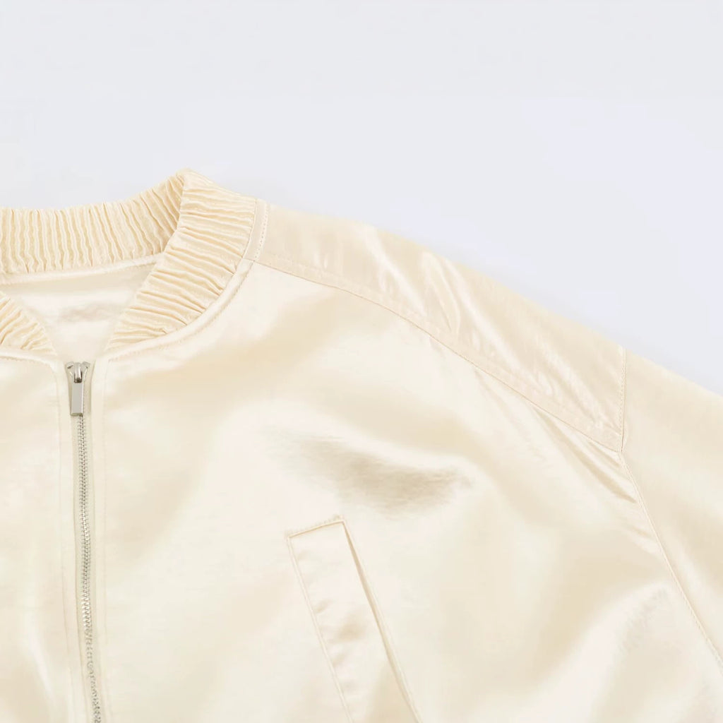Loose zipper stand up collar pilot jacket