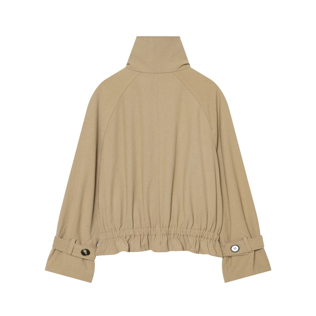 Loose double breasted drawstring tied high neck trench coat for women