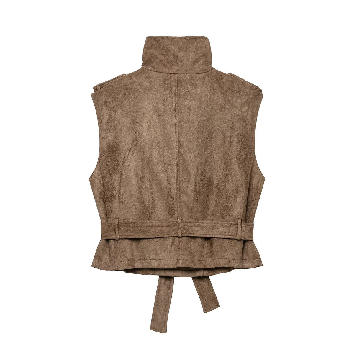 Women's vest with suede texture and waist belt