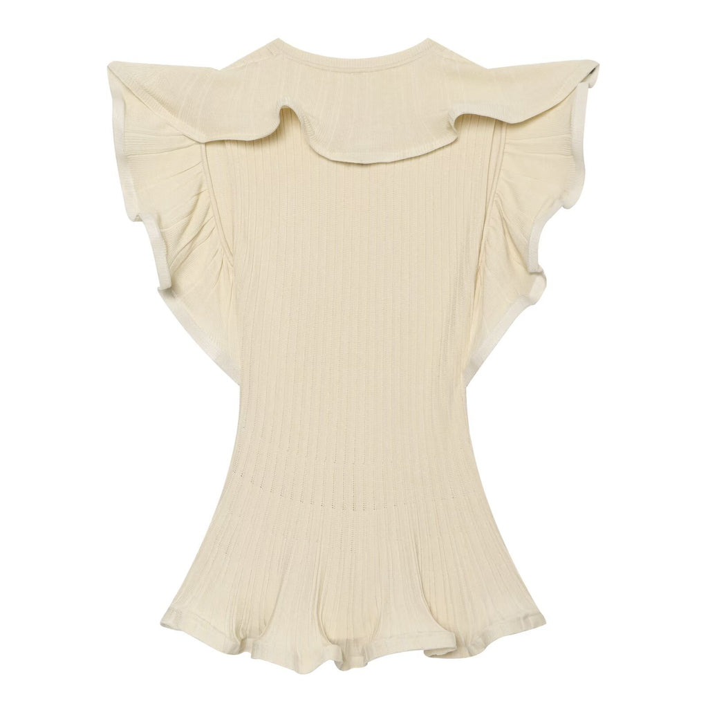 Wave edged round neck pullover knitted sweater for women