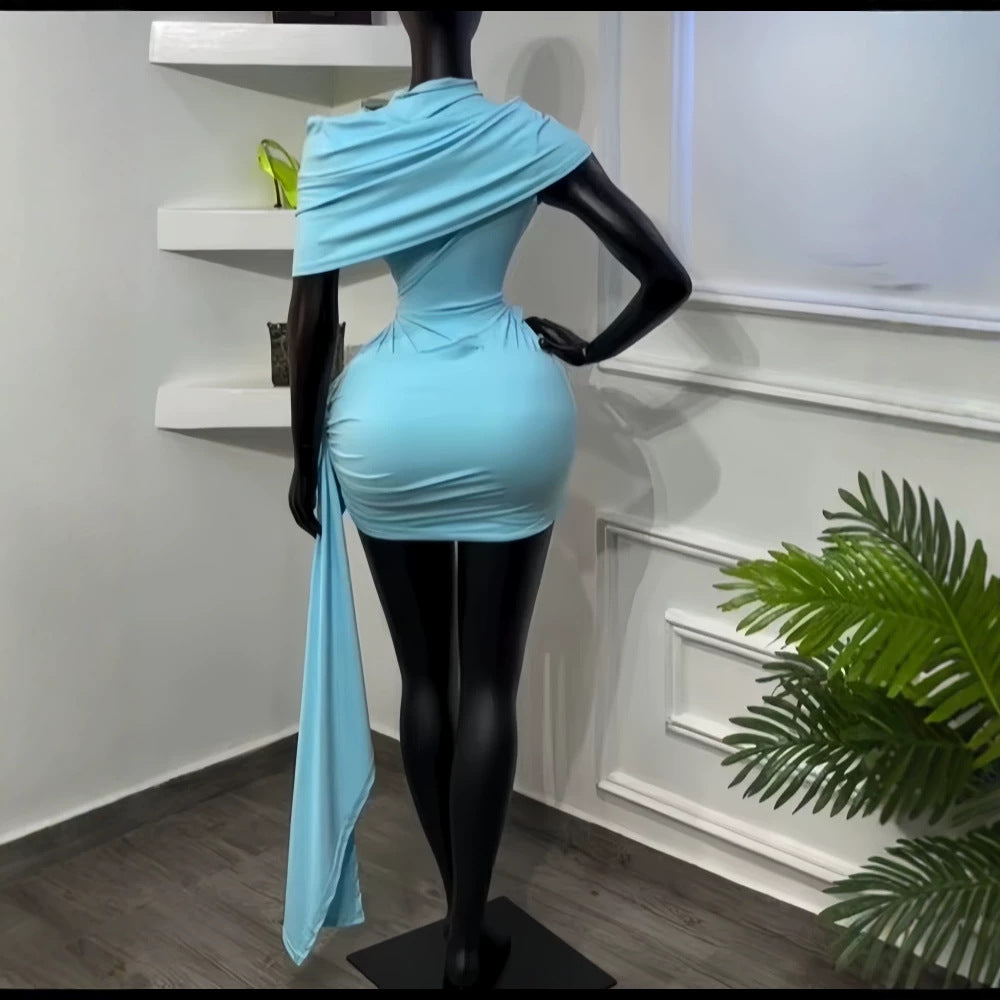 Short sleeved round neck shawl cape ribbon dress