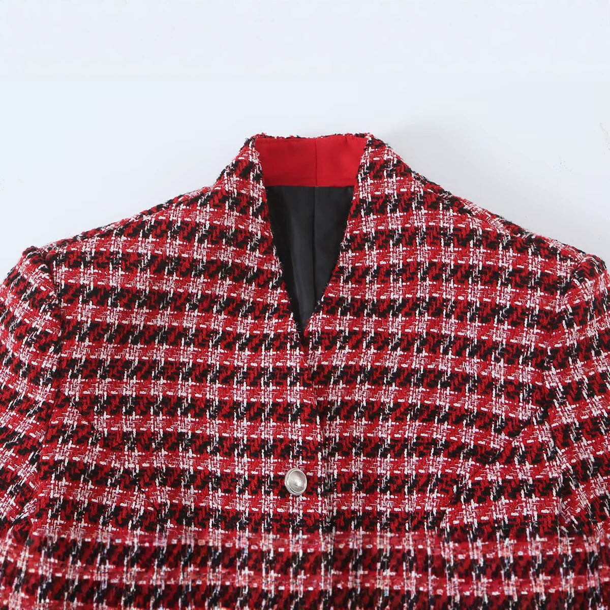 Casual pocket single breasted V-neck woolen suit jacket for women