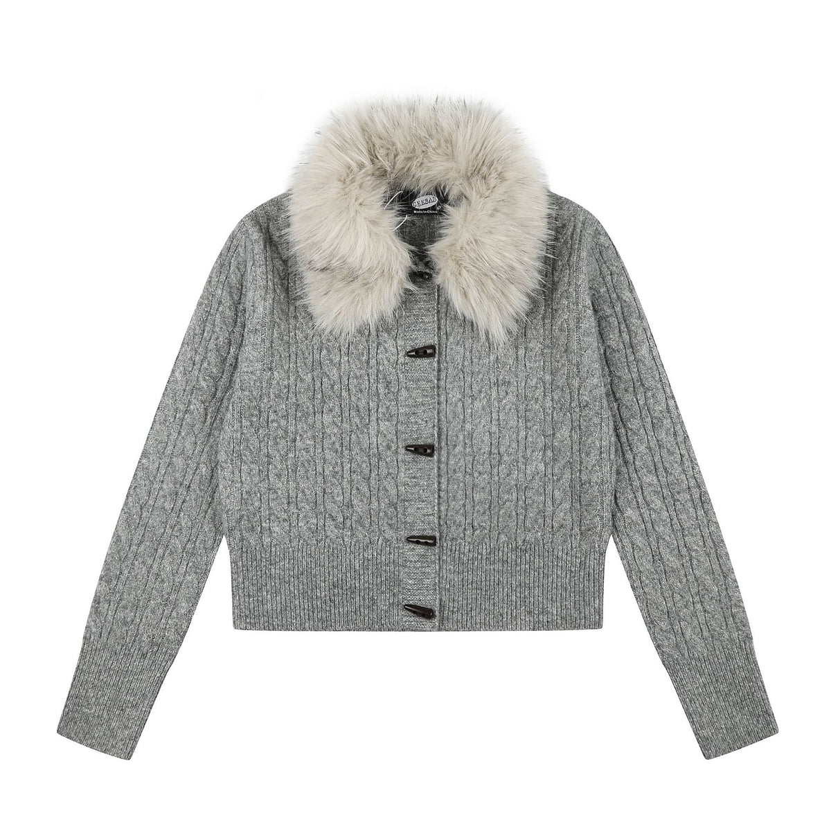 Cable Knit Long Sleeve Lapel Collar Toggle Button Women's Oversized Drop Shoulder Cropped Knit Cardigan