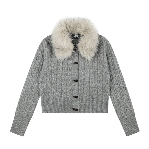 Cable Knit Long Sleeve Lapel Collar Toggle Button Women's Oversized Drop Shoulder Cropped Knit Cardigan