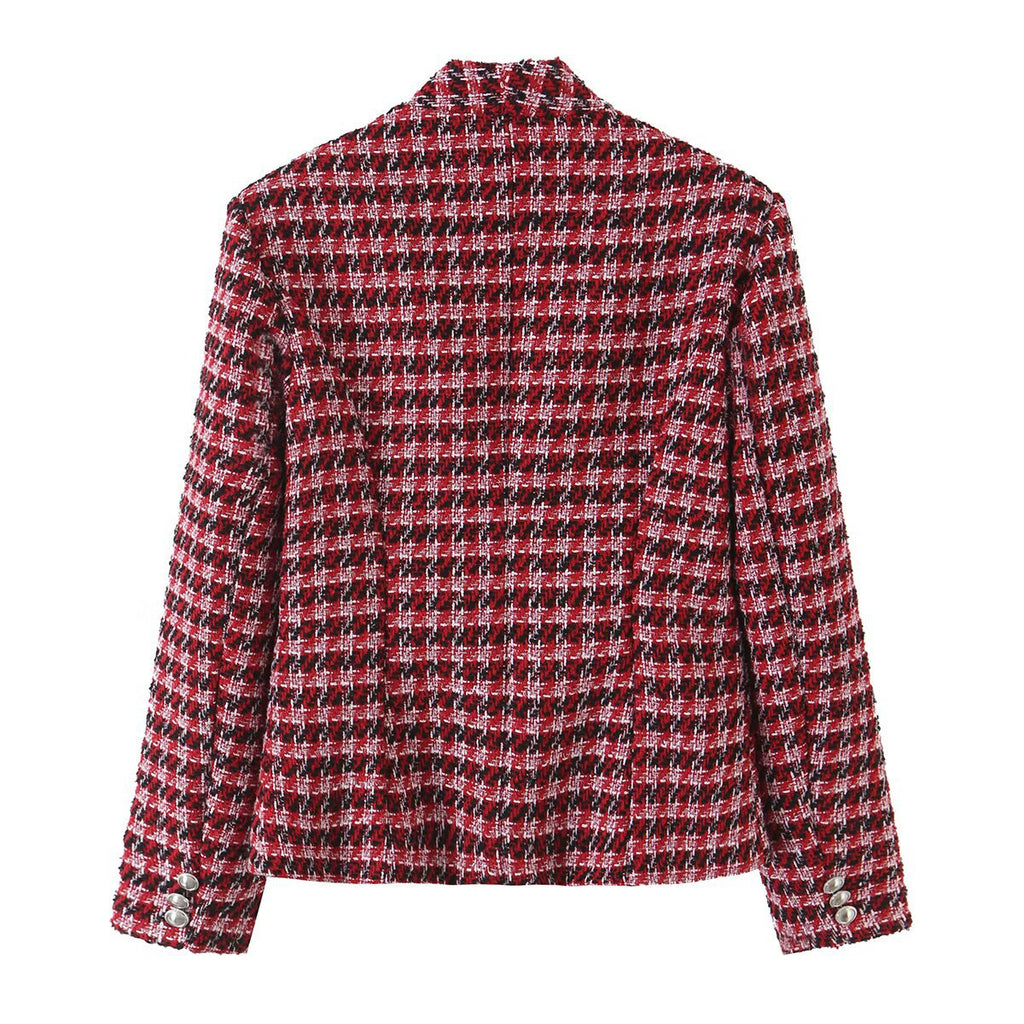 Casual pocket single breasted V-neck woolen suit jacket for women