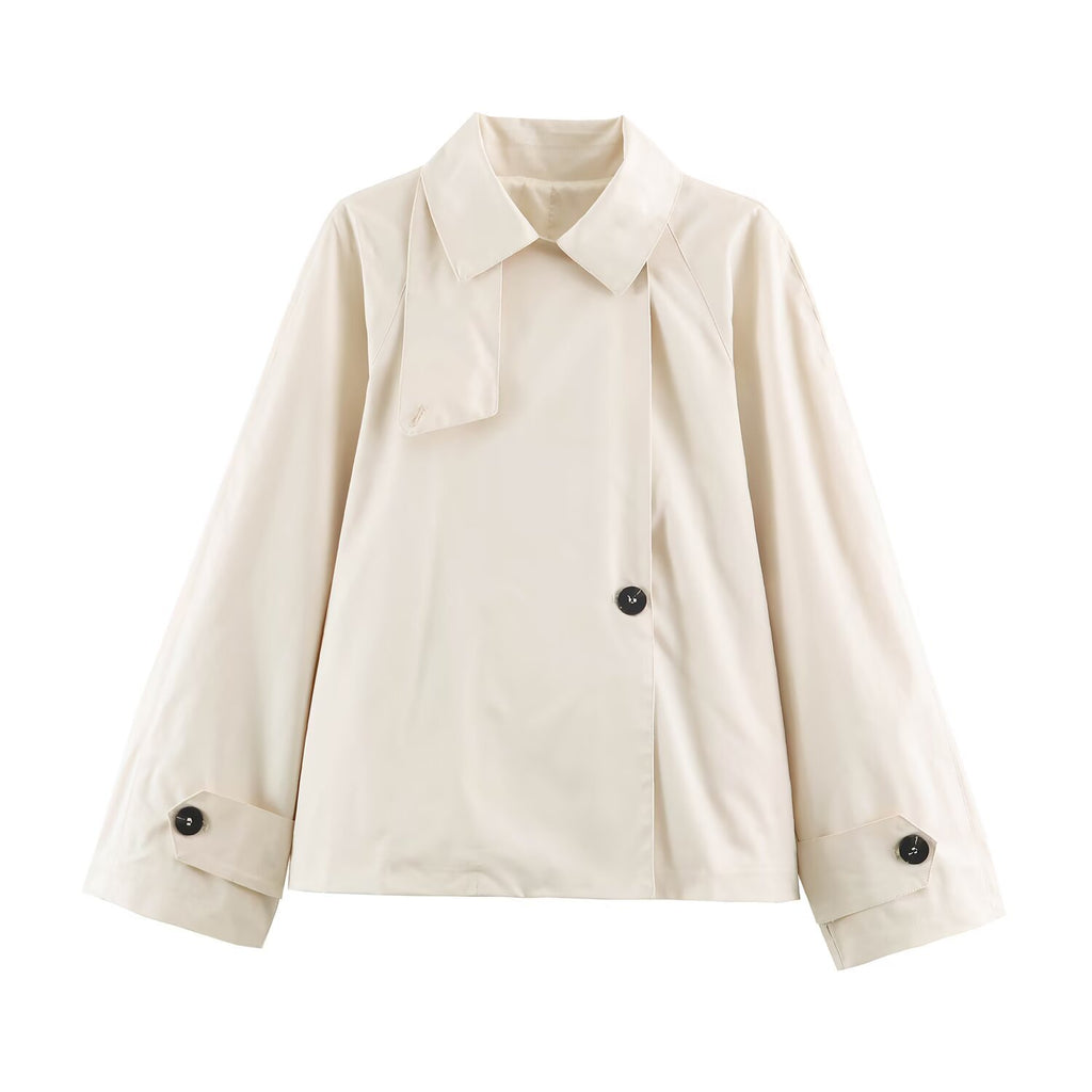 Slanted double button lapel trench coat for women