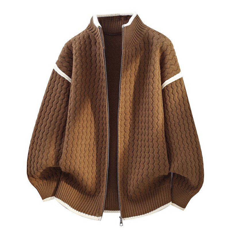 Men's Casual Zip Front Stand Collar Knit Sweater Cardigan