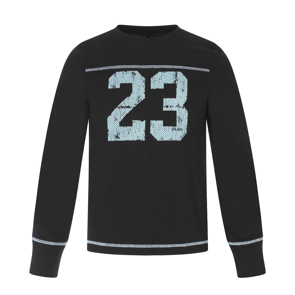 Printed Crew Neck Long Sleeve T-Shirt with Contrast Topstitching Loose Casual Top