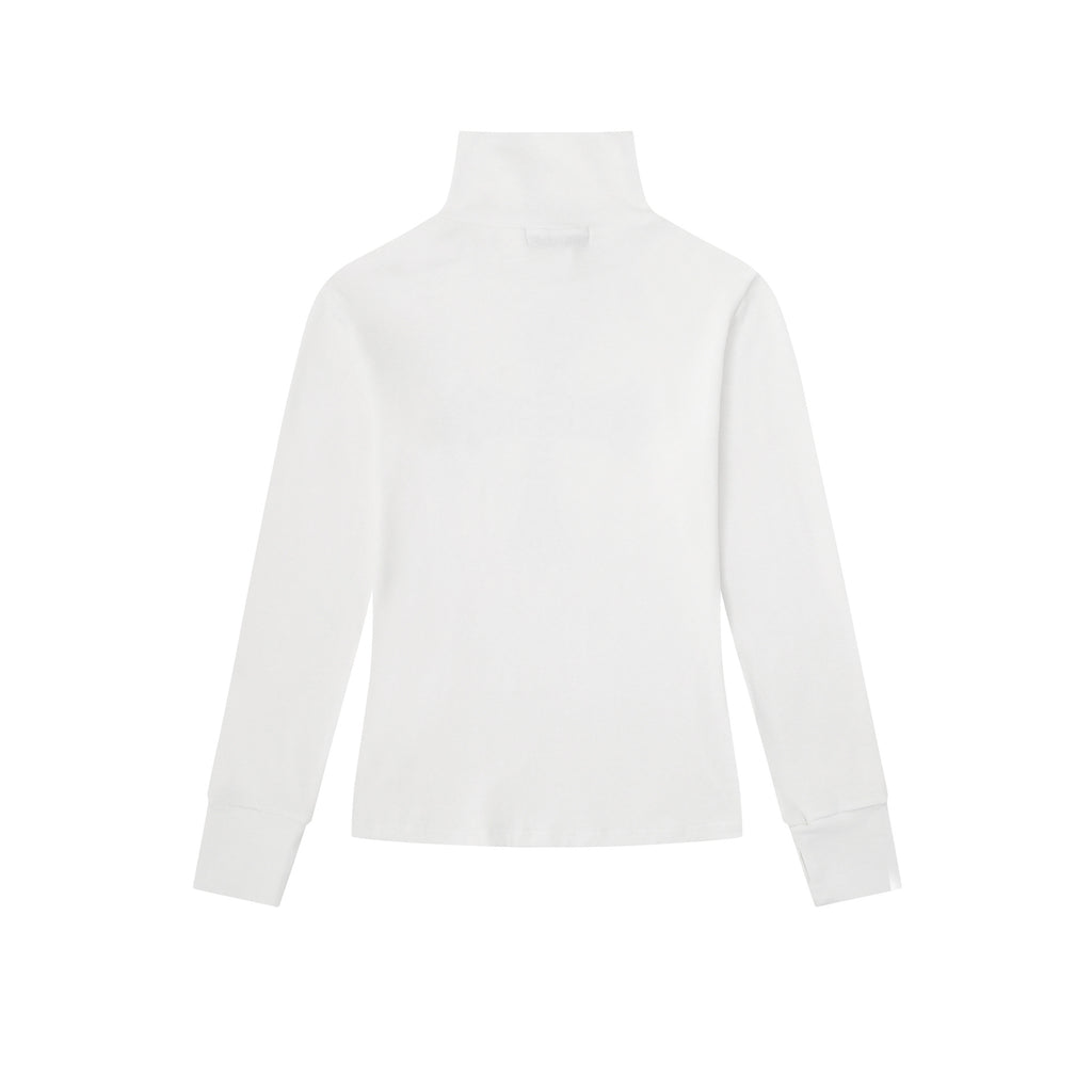 Women's Rhinestone Cross Long Sleeve Mock Neck Button Front Slim Fit T-Shirt