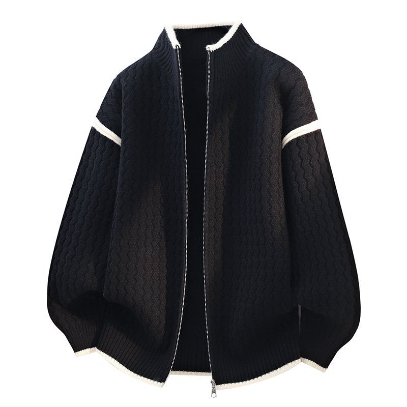 Men's Casual Zip Front Stand Collar Knit Sweater Cardigan