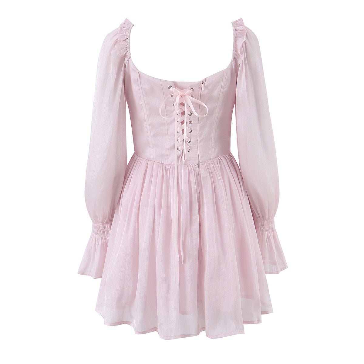 Tailored fishbone waist cinched bubble sleeve dress for women's wear