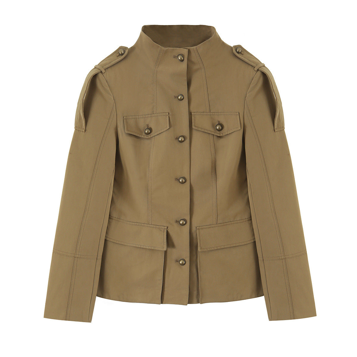 Pocket breasted stand up collar jacket+shorts set for women