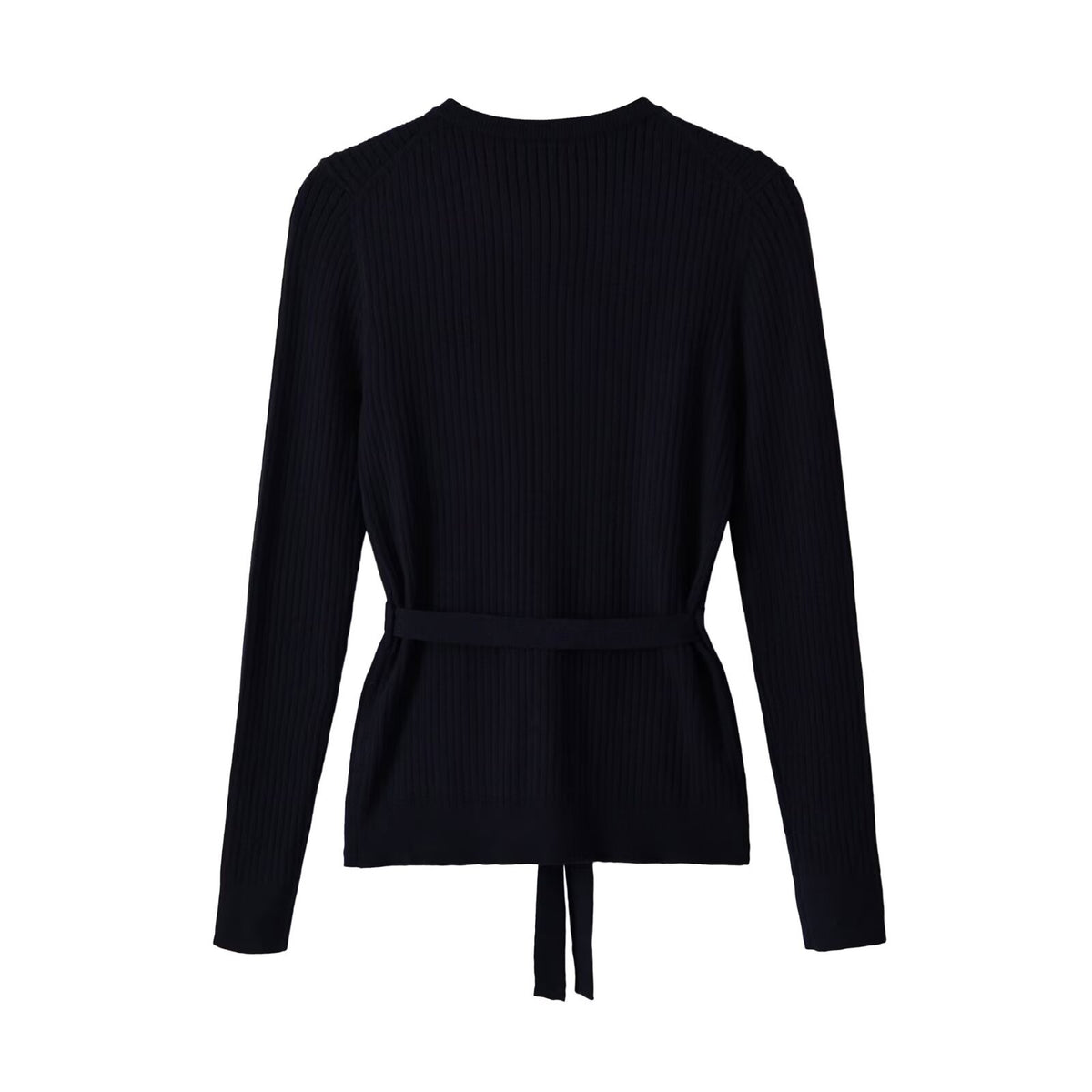 Single breasted ribbed knit sweater jacket with belt for women